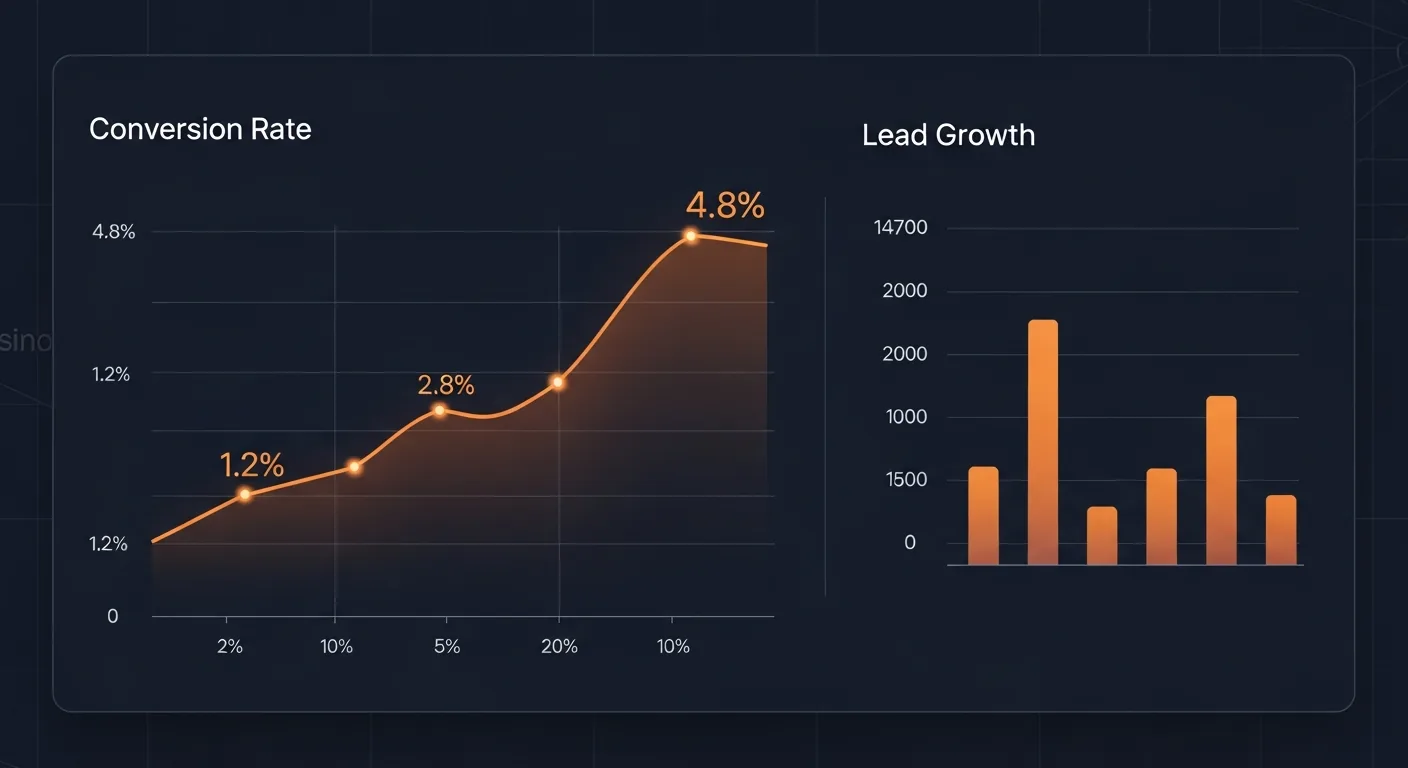 Website conversion analytics dashboard showing improvement metrics